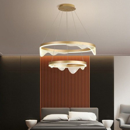 LED Ceiling Light Living Room Bedroom 2 Light Golden Wave Ripple Pendant Light
