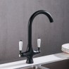 Chrome / Black Rotatable Brass Kitchen Sink Faucet Dual Handles 360 Degree Rotation Tap