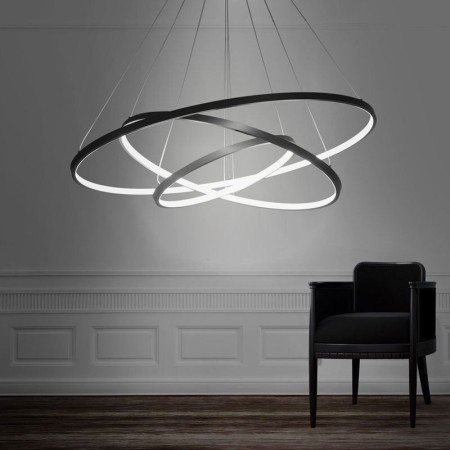 80+60+40cm Modern LED Pendant Light Black Ring Ceiling Light 3 Circles