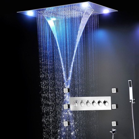 Multi Function Concealed Shower Faucet System with Chrome LED Thermostatic Shower Set