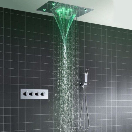 Concealed Flush Mount Bath Shower Set with Chrome LED Thermostatic Shower Set
