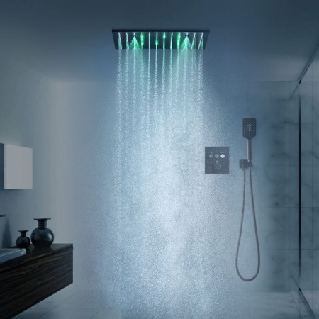 Optional Black Concealed Thermostatic Shower Set 16/20 Inch Top Sprayer (Three Colors LED Available)