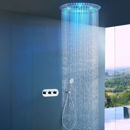 Ceiling Mount Rainfall Shower Head & Handheld Sprayer Shower Combo Set LED Rain Shower System