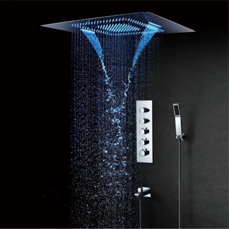 LED Ceiling Rainfall Shower Head For Bathroom With Handheld Spray Combo Shower Body Jets