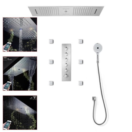 LED Ceiling Rain Shower Head with Body Jets and Handheld Shower