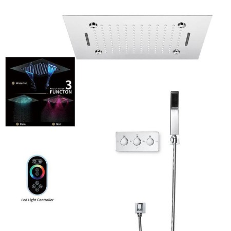 Infrared Remote Controlled LED Large Square Rainfall Shower Head 20 Inch