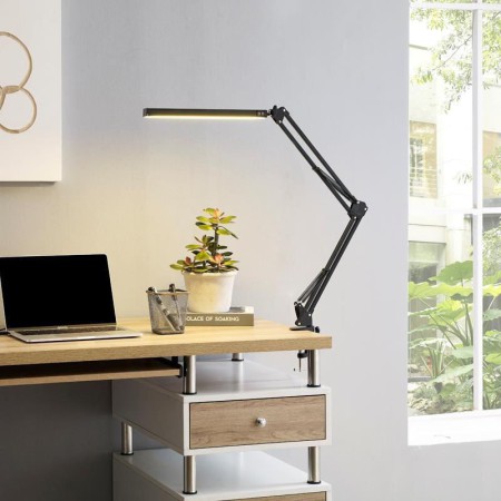 10-Level Brightness Long Arm Folding LED Desk Lamp USB Clip Type Table Bedside Reading Lamp