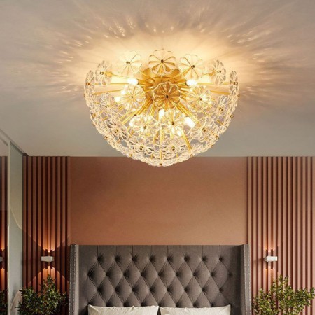 Semi-circular glass flush mount modern decorative flower shaped ceiling light for bedroom living room