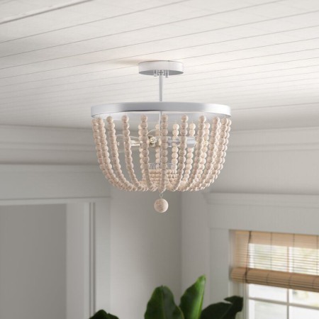 3 Light Beaded Chandelier Bedroom Living Room Country Wooden Beads Pendant Lamp