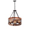 5 Light Cage Shade Light Fixture Living Room Kitchen Retro Circular Wood Pendant Lamp