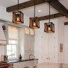 Single Light Iron Net Lighting Kitchen Island Office Retro Wood+Iron Pendant Lamp