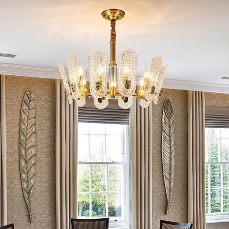 Elegant Chandelier Living Room Restaurant Modern Simple Brass Pendant Light Glass Lamp Shade