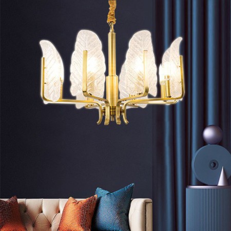 Living Room Restaurant Modern Simple Brass Pendant Light Leaf Glass Lamp Shade