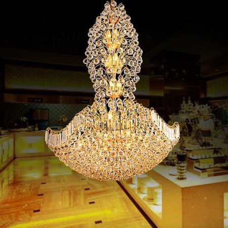 Large Gold Color Pendant Light Living Room Villa European Crystal Empire Chandelier