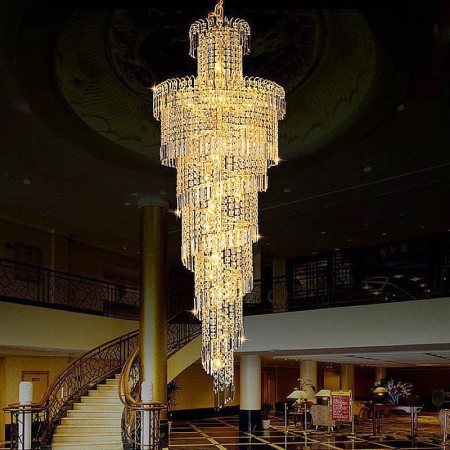 Hotel Lobby Villa European Crystal Chandelier Large Round Shape Long Pendant