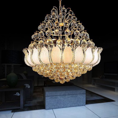 Lotus Bedroom Living Room Contemporary Crystal Empire Chandelier Gold Color Pendant Light