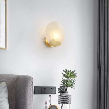 Round Resin Sconce Light Bedroom Living Room Nordic Brass Wall Lamp