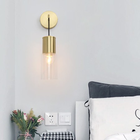 Bedroom Living Room European Style Brass Wall Lamp Clear Glass Lamp Shade