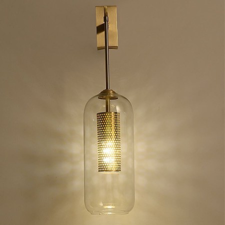 Bedroom Living Room Nordic Brass Wall Lamp Inner Hollow out Cylinder Glass Lamp Shade
