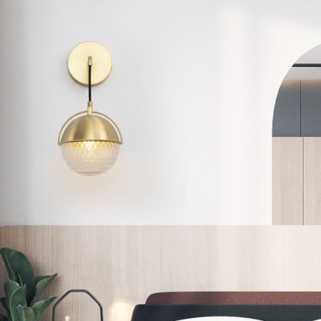 Bedroom Living Room Nordic Brass Wall Lamp Round Sconce Light
