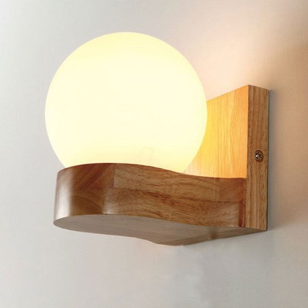 Cozy Ball Shape Bedroom Sconce Light Nordic Solid Wood Wall Light