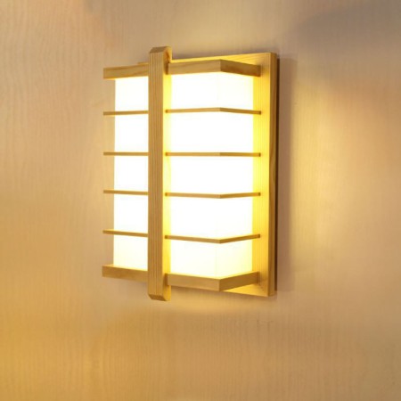 Modern Square Wall Sconce Bedside Hotel Room Hallway Light LED Wooden Wall Lamp