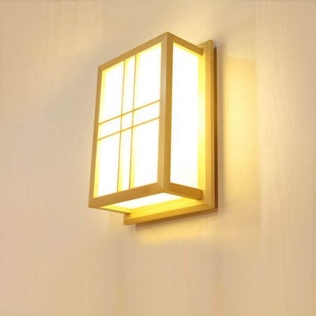 Creative Rectangle Wall Light Bedside Hallway Lighting Wooden LED Wall Sconce