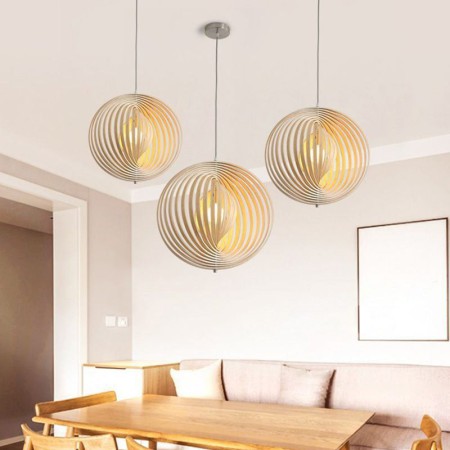 For Dinning Room Living Room Modern Round Ball Chandelier Basswood Pendant Lamp