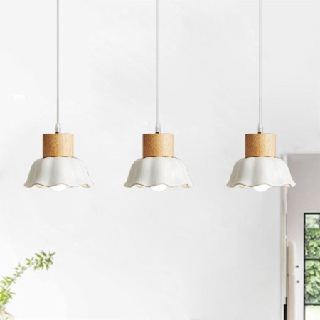 Ceramic Flower Hanging Light For Living Room Bedroom Wood Pendant Light