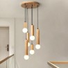 6 Light Hanging Wood Pendant Light For Living Room Bedroom