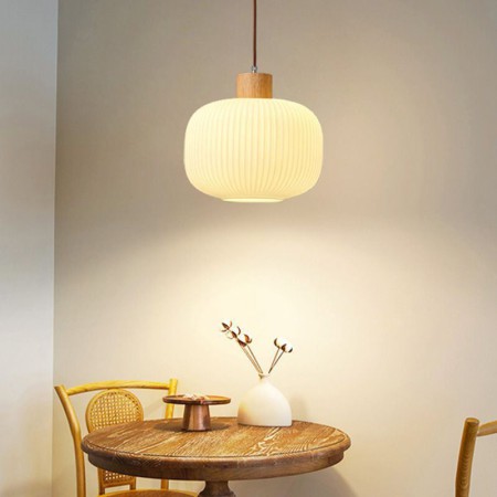 Glass Lantern Hanging Light For Living Room Bedroom Wood Pendant Light