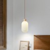 Glass Lantern Hanging Light For Living Room Bedroom Wood Pendant Light