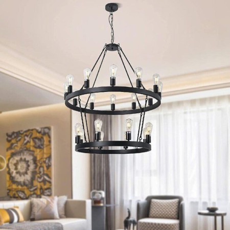12-Light Industrial Country Style Round Pendant Light Fixture For Dining Room