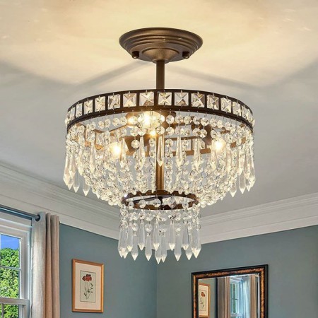 For Hallway, Modern Crystal Chandelier 3 Light Semi Flush Mount Ceiling Light