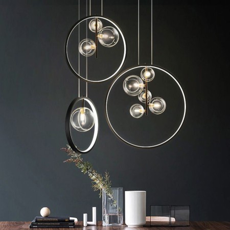 Modern Parlor Dining Room Bar New Nordic Glass Bubbles Circle Led Chandelier