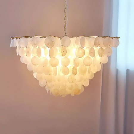 Chandelier Natural Shell Round Layered Hanging Light For Living Room Dining Bedroom