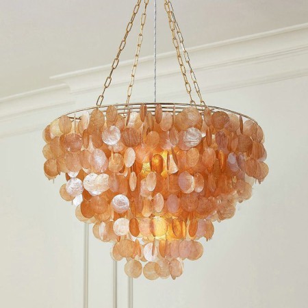 Brown Black Natural Shell Chandelier Round Layered Hanging Light