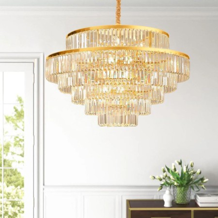 Gold Crystal Pendant Light 5 Tiers Living Room Ceiling Lighting x 7 Light