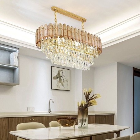 Luxury Oval Ceiling Light with Modern Crystal Pendant Light for Villa Hotel Living Room