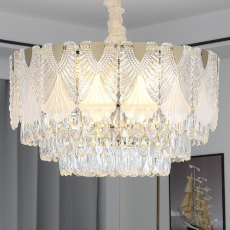 Lacy Round Ceiling Lighting Fixture with Crystal Pendant Light for Living Room Bedroom
