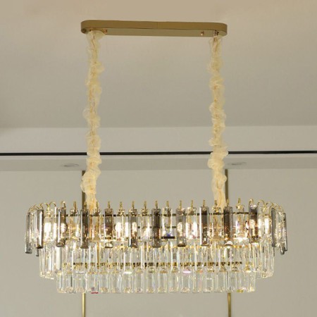 Rectangle Pendant Light Fixture with Crystals for Living Room