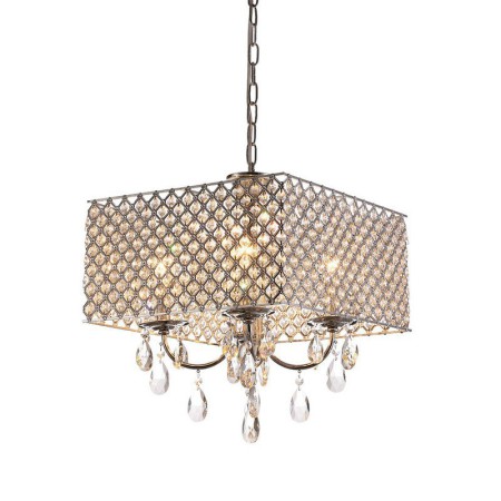 Modern Crystal Chandelier in Chrome Finish with 4 Square Lights