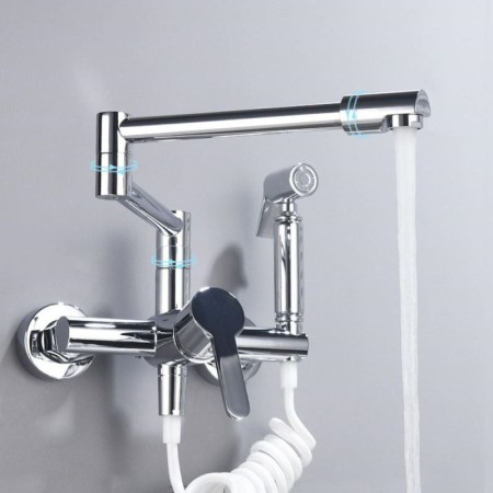 Creative Swivel Wall Mounted Kitchen Sink Tap with Bidet Sprayer Foldable Kitchen Faucet