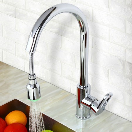 Chrome Kitchen Tap with Pull Down Sprayer Modern LED Kitchen Faucet