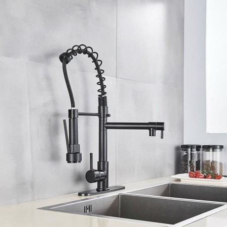 Stainless Steel Spring Dual Spout Tap Black Kitchen Faucet