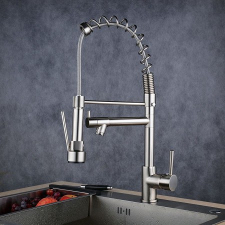 Modern Sprayer Kitchen Faucet with Brushed Single Handle
