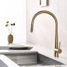 Brushed Gold Curved Kitchen Sink Tap Brass Pull-Out Kitchen Faucet