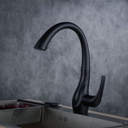 Kitchen Faucet Pull Out Sprayer Baking Varnish Matte Black Sink Tap Mixer with 360 Degree Swivel Nozzle