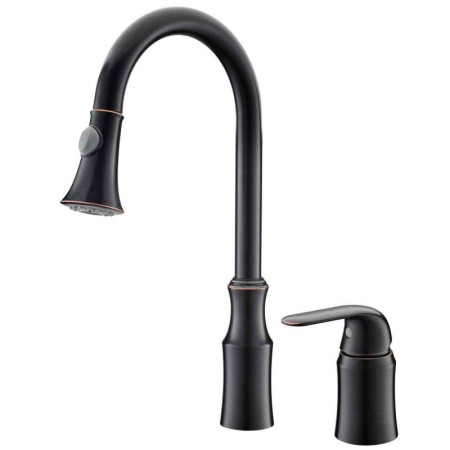 Black Kitchen Pull Out Faucet with Double Hole and Single Handle