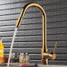 Single Handle Solid Brass Gold Swan Neck Kitchen Faucet with Pull-out Spray